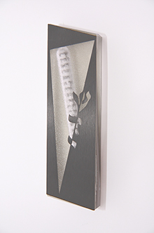 Large Clear matte Mezuzah with grey laser cut aluminium appliqué - ARTech 10C