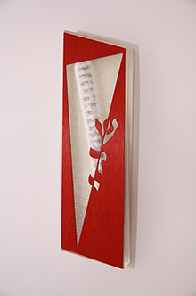 Large Clear matte Mezuzah with purple laser cut aluminium appliqué 